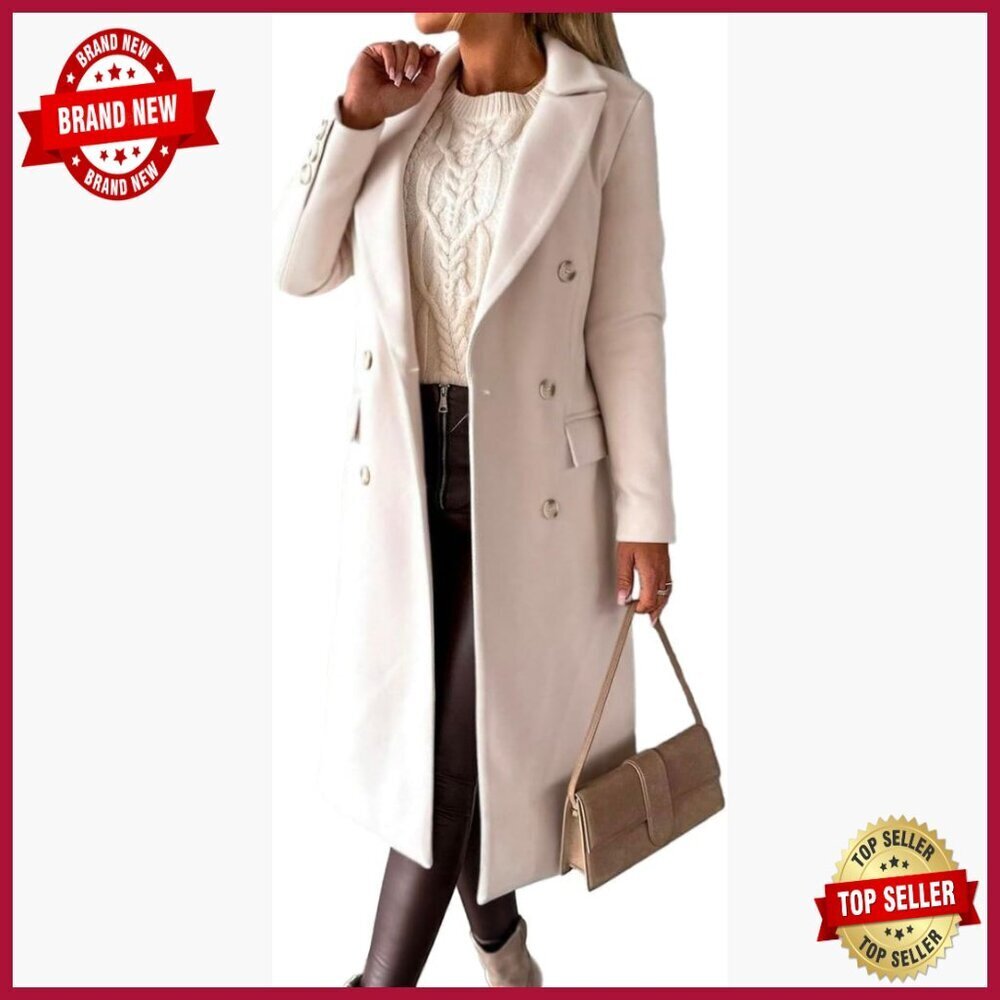 Long Wool Pea Coat Double Breasted Trench Overcoat Fall Winter